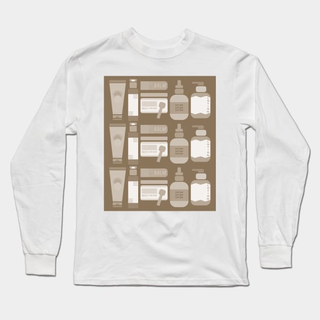 Skincare Essentials Pattern (Brown Version) Long Sleeve T-Shirt by aaalou